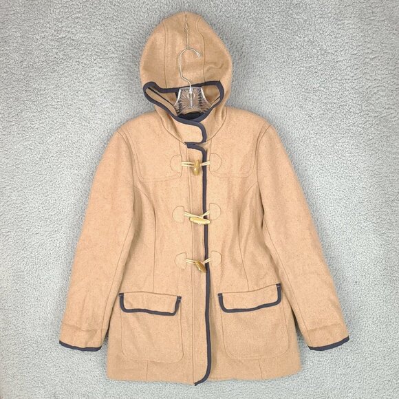 Tommy Hilfiger Jacket Womens Medium Brown Beige Full Zip Hooded 59% Wool - Picture 1 of 11